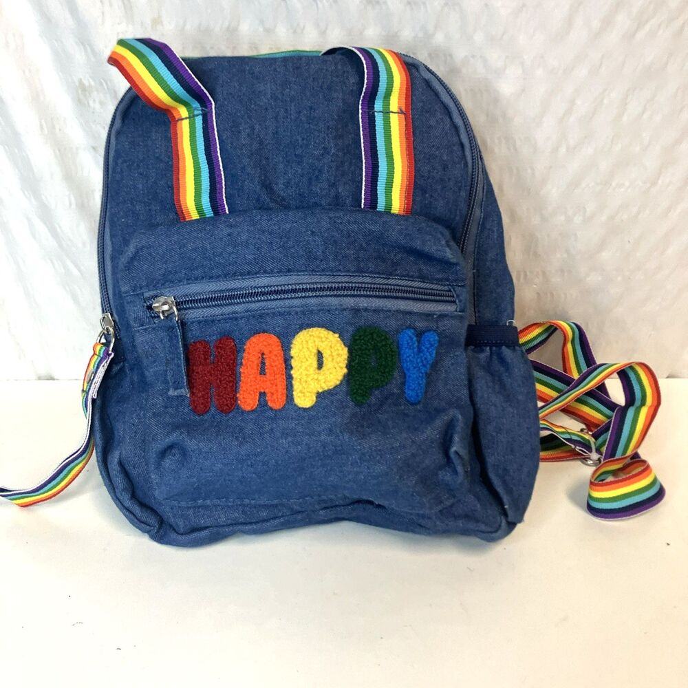 HAPPY Mini Denim Backpack Rainbow Gay Pride Adjustable Straps